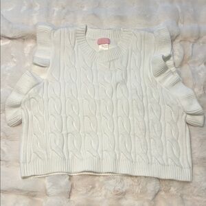 White Cable Knit Sweater with Ruffle Sleeves